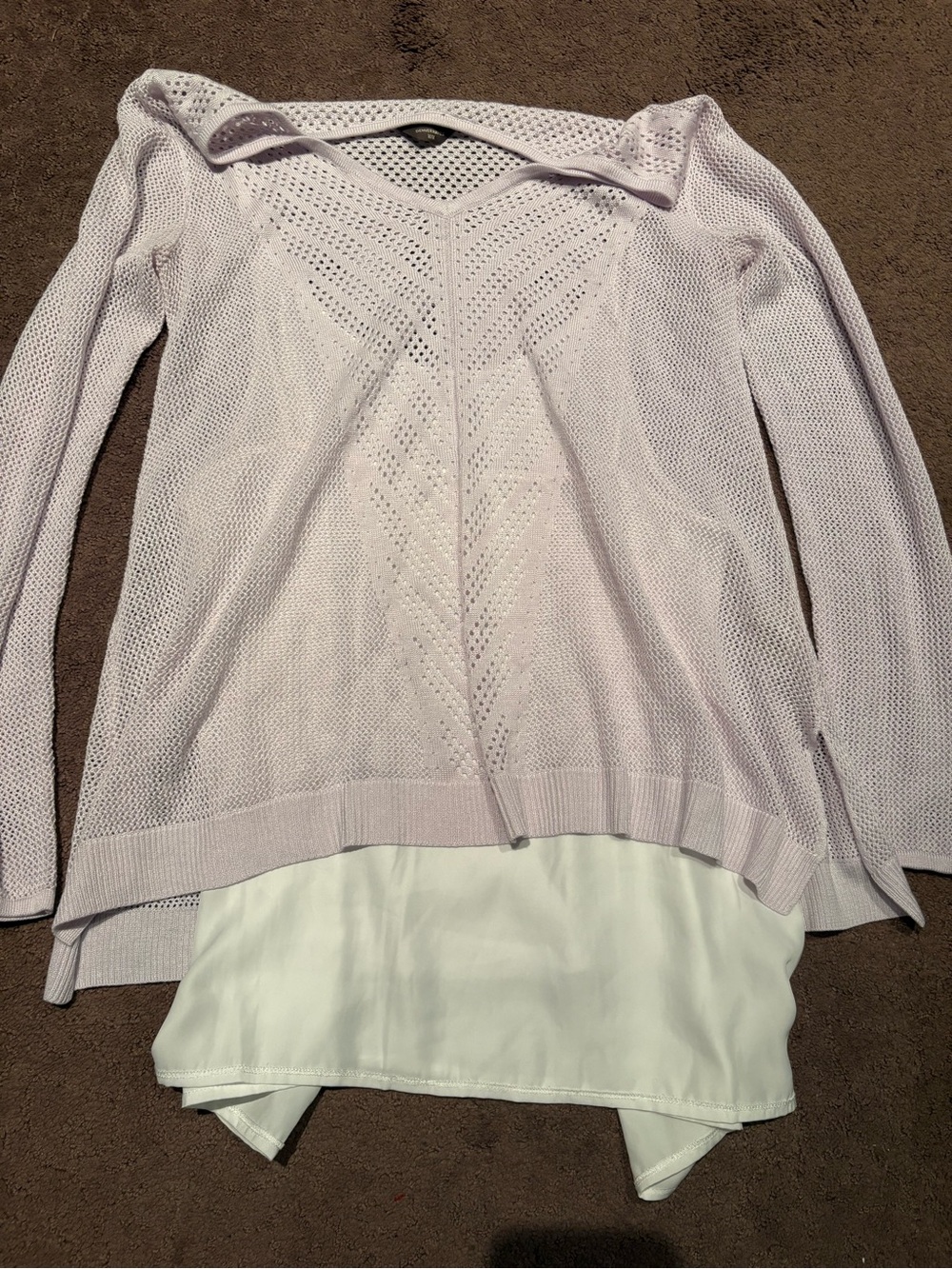 Denver Hayes Light Lavender Open-Knit V-Neck Sweater